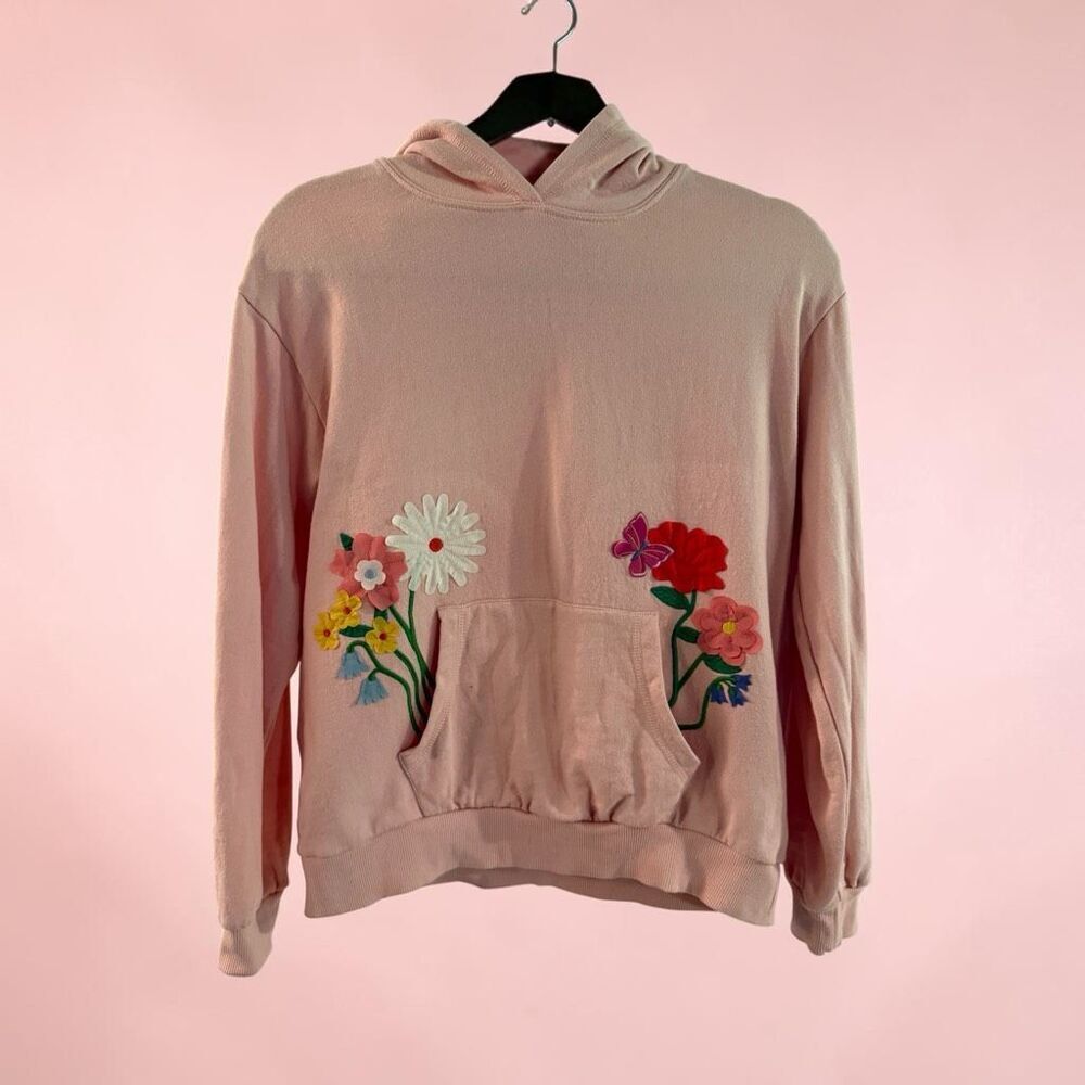 MINI BODEN Floral Appliqué/ Embroidery Hoodie Sweatshirt - 10/12